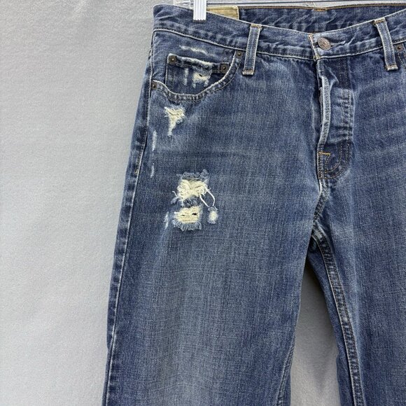 Hollister Men’s Distressed Straight Leg Jeans W34 L34 Medium Wash Button Fly - Picture 3 of 11